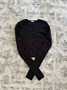 Garage Black Ribbed Button-Front Cardigan